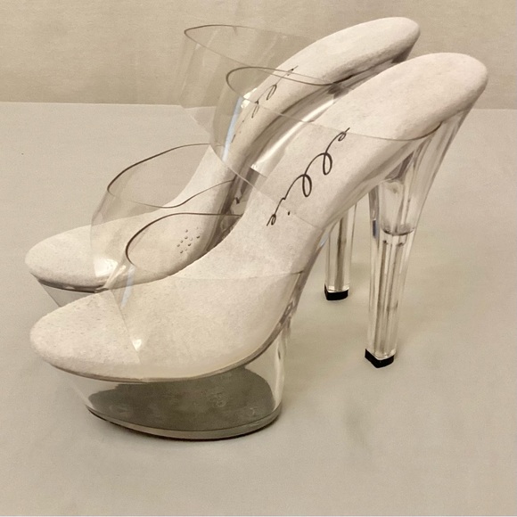 Ellie Stripper Dancer Heels Shoes 6” Double Strap Transparent Clear Women’s Sz 8 - Picture 3 of 11
